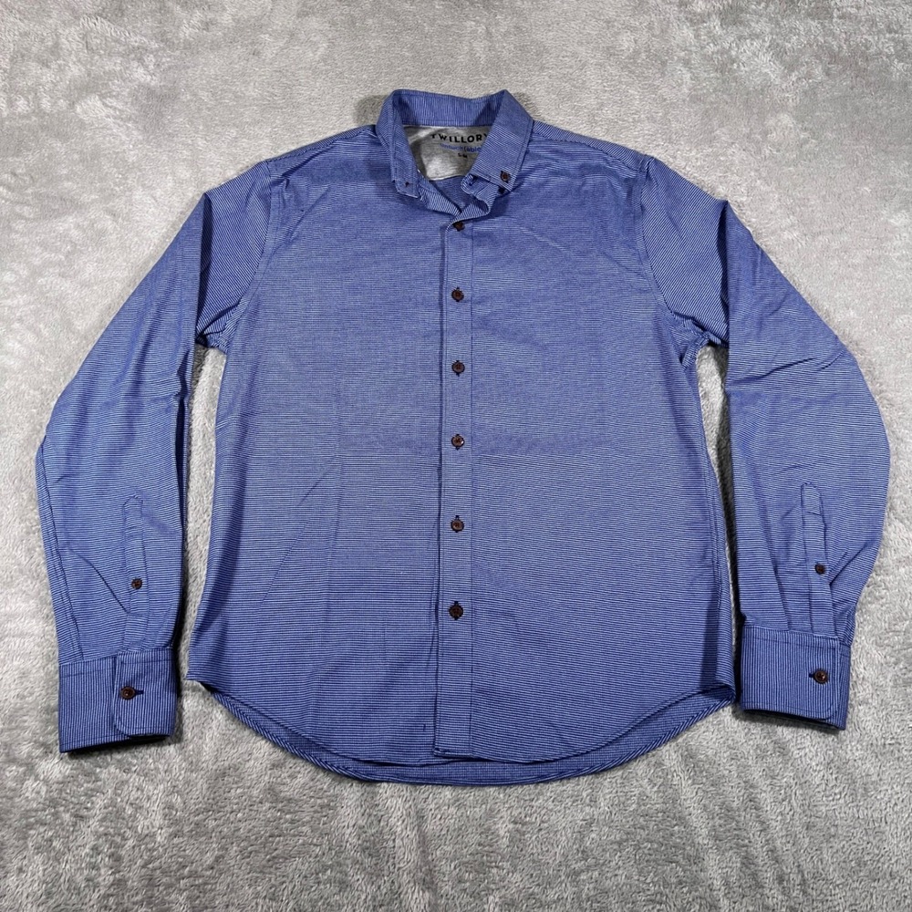 Twillory Untuckable Shirt Mens S/M Blue Houndstooth Button Down Long Sleeve